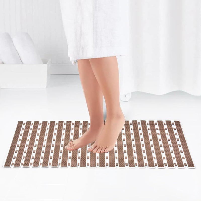 JUGTE Non Slip Bathroom Shower Mat PVC Anti Skid Bathtub Mat Non Suction Cup Mat for Healing Massaging Exfoliation Great for Walk in Showers Kitchens Laundry 70 x 40 Brown - Image 1