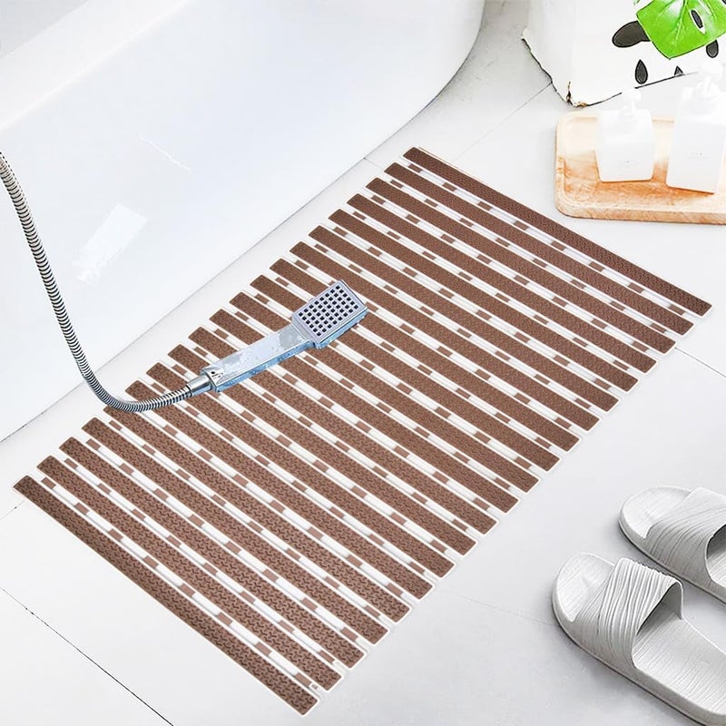 JUGTE Non Slip Bathroom Shower Mat PVC Anti Skid Bathtub Mat Non Suction Cup Mat for Healing Massaging Exfoliation Great for Walk in Showers Kitchens Laundry 70 x 40 Brown - Image 2