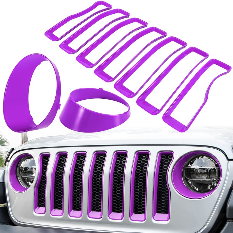 Front Grille Mesh Inserts  Headlight Cover for Jeep Wrangler JL JLU Sport  Sport S Only 20182023 Exterior Accessories Clipin Grille Guard Cover Headlight Bezels Trim Ring Purple 9PCS