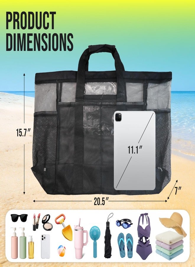ASBEFORE Mesh Beach Bag Extra Large, Portable Tote Bag with Zipper for Family, XL Beach Essentials, Oversized Shower Caddy Basket for Pool Swim Travel Dorm Room (Black) - Image 3