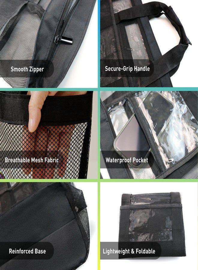 ASBEFORE Mesh Beach Bag Extra Large, Portable Tote Bag with Zipper for Family, XL Beach Essentials, Oversized Shower Caddy Basket for Pool Swim Travel Dorm Room (Black) - Image 5