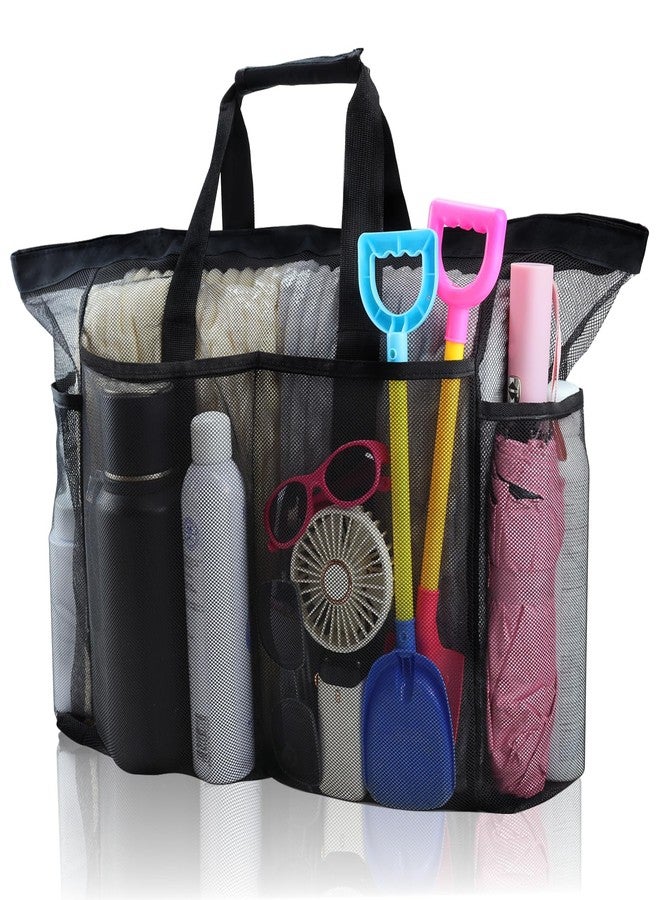 ASBEFORE Mesh Beach Bag Extra Large, Portable Tote Bag with Zipper for Family, XL Beach Essentials, Oversized Shower Caddy Basket for Pool Swim Travel Dorm Room (Black) - Image 1
