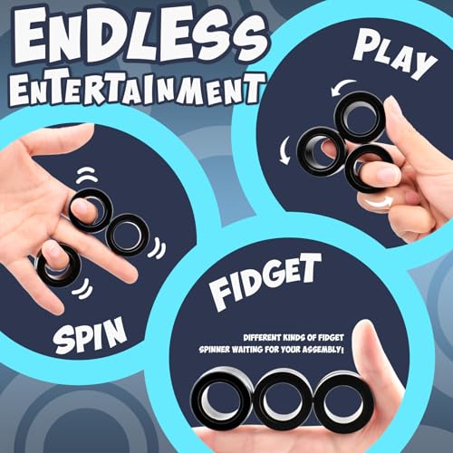 Yrissmiss Fidget Toys Adults Pack 5PcsFidget Spinner with Magnetic Rings GyroFidget Controller Autism Sensory ToysADHD Stress Anxiety Desk FidgetsEaster Basket Stuffers for Kids Teen BoysBK - Image 5
