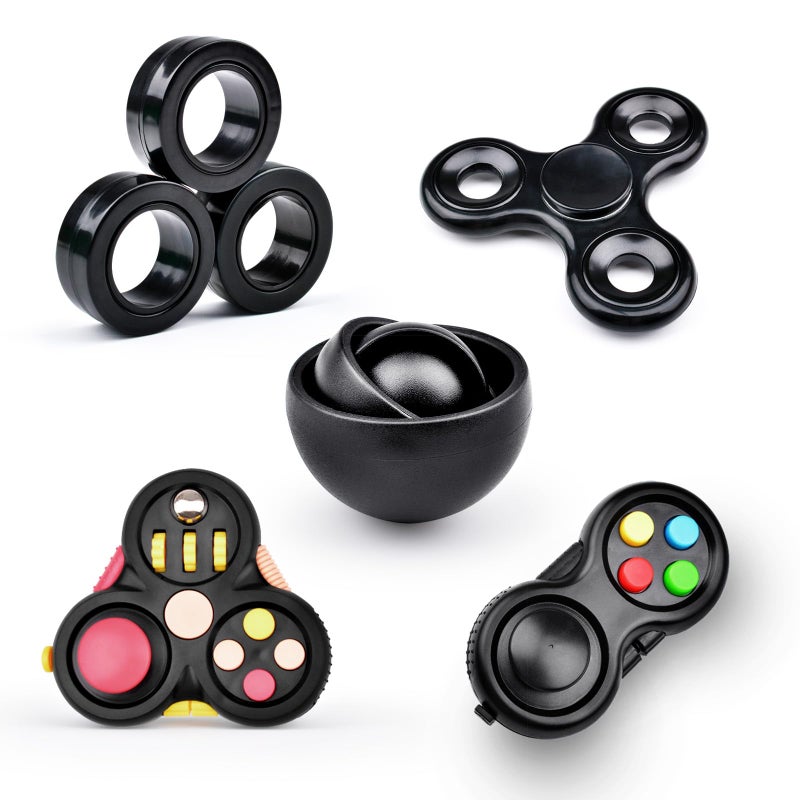 Yrissmiss Fidget Toys Adults Pack 5PcsFidget Spinner with Magnetic Rings GyroFidget Controller Autism Sensory ToysADHD Stress Anxiety Desk FidgetsEaster Basket Stuffers for Kids Teen BoysBK - Image 3