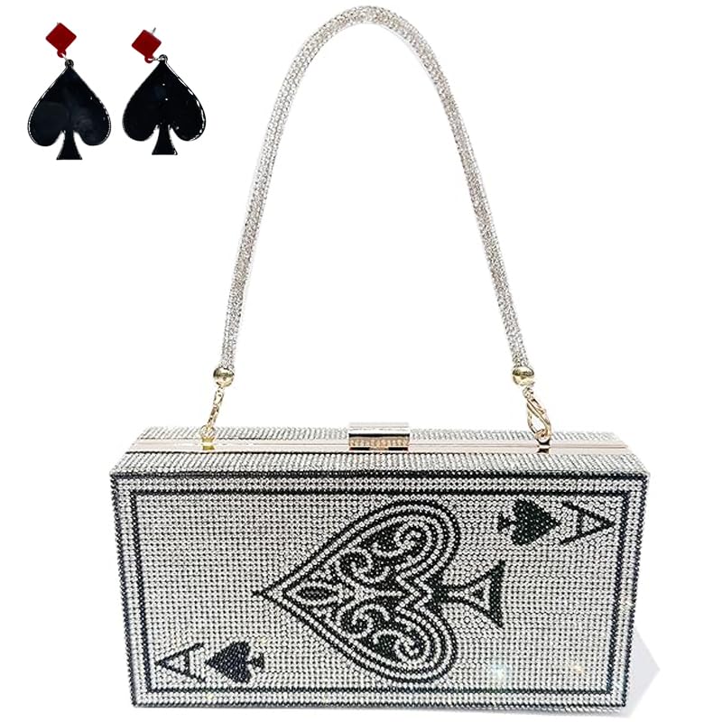 pearl&she Diamond Sliver Crystal Evening Bag Rhinestone Bling Handbags Ace of Spades Purses Poker Card Clutch For Party. - Image 1