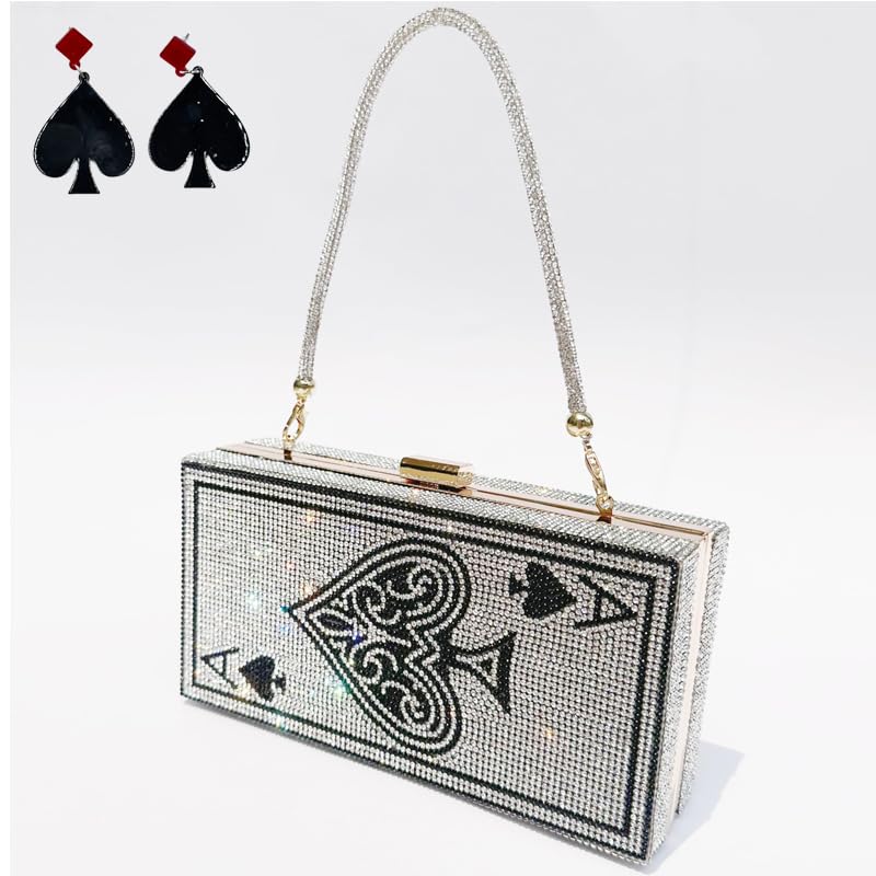 pearl&she Diamond Sliver Crystal Evening Bag Rhinestone Bling Handbags Ace of Spades Purses Poker Card Clutch For Party. - Image 4