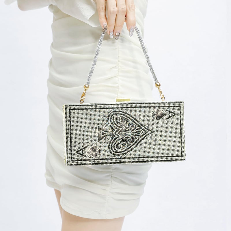 pearl&she Diamond Sliver Crystal Evening Bag Rhinestone Bling Handbags Ace of Spades Purses Poker Card Clutch For Party. - Image 2