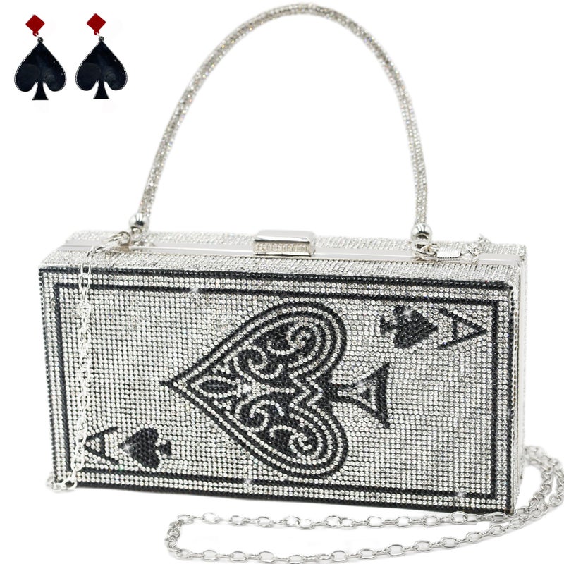 pearl&she Diamond Sliver Crystal Evening Bag Rhinestone Bling Handbags Ace of Spades Purses Poker Card Clutch For Party. - Image 5