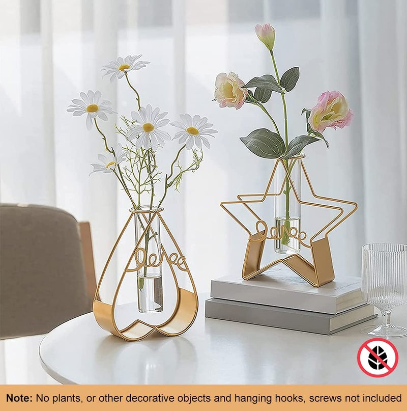 FURN ASPIRE Furn Aspire Glass Metal Frame Stand Flower Vase for Office Home Decoration and Environment Note Plants Decorative Objects Not Included Star - Image 4
