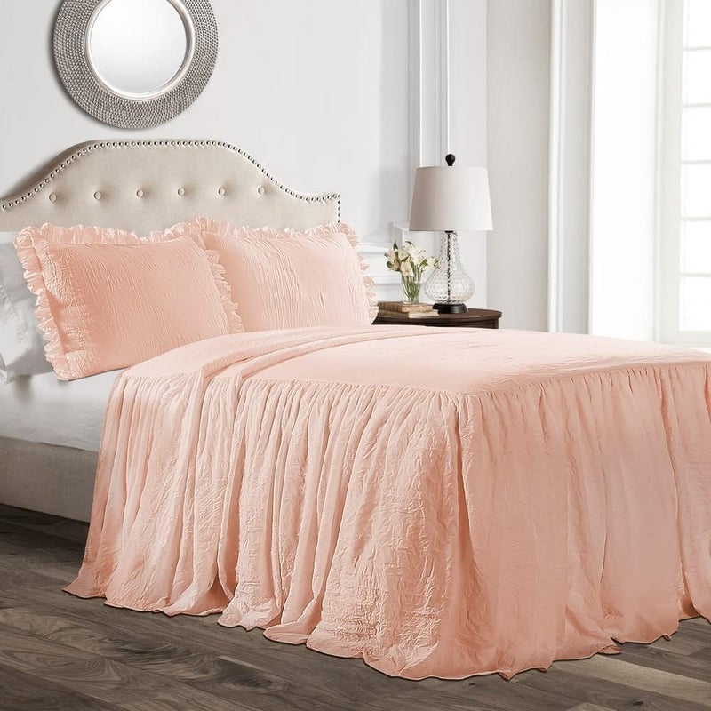 Lush Decor Ruffle Skirt Bedspread Set - 2-Piece Luxurious Farmhouse Bedding - Elegant Ruffle Detail - Timeless Style - Soft Lightweight Sheets - Twin, Blush - Image 1