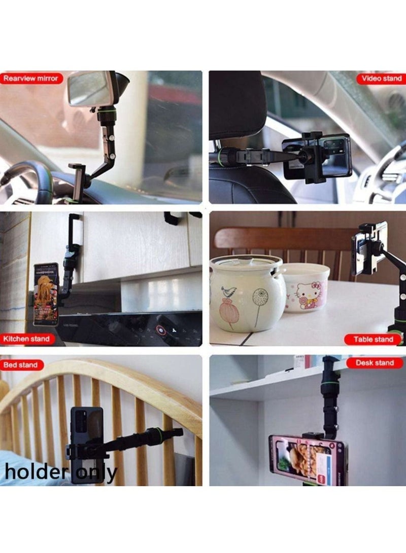 360 Degree Rotating Rearview Mirror Multifunctional Car Phone Holder Gps Navigation Adjustable Support Hanging Clip Bracket Cell for 4.0-6.1 Inch Mobile (Gray) - Image 4