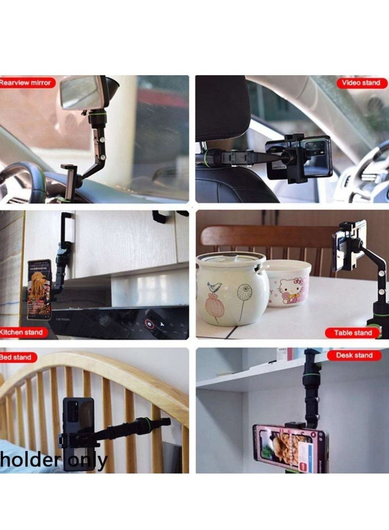 360 Degree Rotating Rearview Mirror Multifunctional Car Phone Holder Gps Navigation Adjustable Support Hanging Clip Bracket Cell for 4.0-6.1 Inch Mobile (Gray) - Image 2