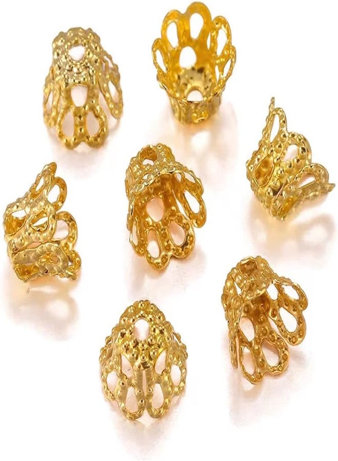 Dhruv Crafts أغطية خرز على شكل زهور من دروف كرافتس، أغطية فواصل معدنية ذهبية، 200 قطعة، أغطية خرز مجوفة لصنع المجوهرات، الأساور والقلائد والأقراط، لوازم الحرف اليدوية - Image 1