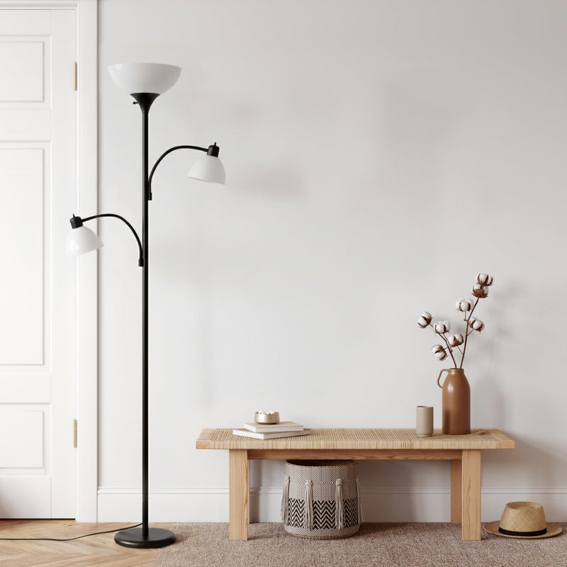 Brightech Sky Dome Double LED Floor Lamp, Torchiere Super Bright Floor Lamp with 2 Reading Lamps for Living Rooms & Offices - Dimmable Tall Standing Lamp for Bedroom Reading - Tall Black Pole - Image 5