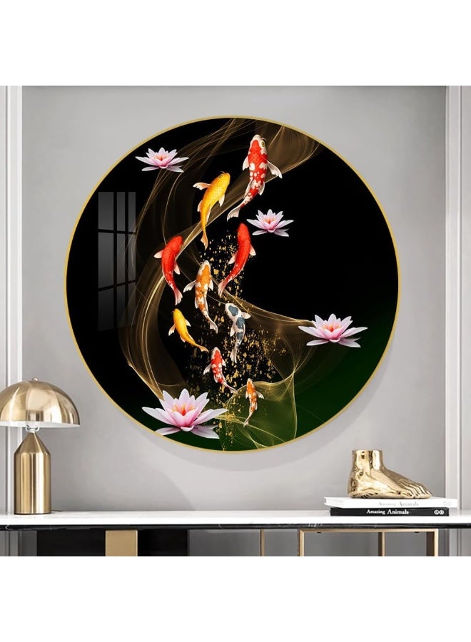 Bliss Vie BLISS VIE Modern Retro Trend Decor Luxury Style Round Wall Painting Wall Art for Bedroom Living Room, with Crystal Porcelain Aluminum Alloy Frame 50x50 cm / 1.2 Fish  - Image 4