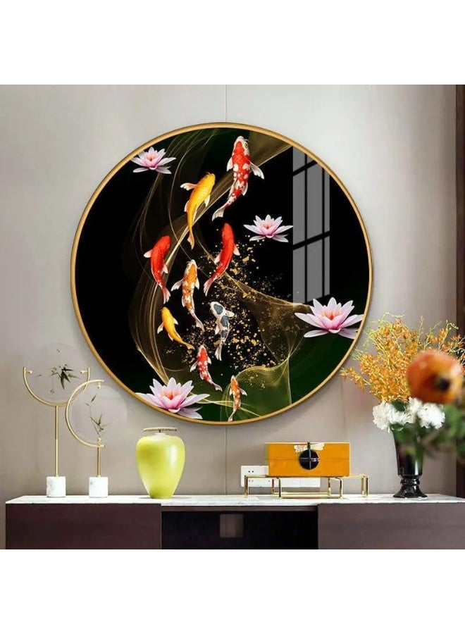 Bliss Vie BLISS VIE Modern Retro Trend Decor Luxury Style Round Wall Painting Wall Art for Bedroom Living Room, with Crystal Porcelain Aluminum Alloy Frame 50x50 cm / 1.2 Fish  - Image 2