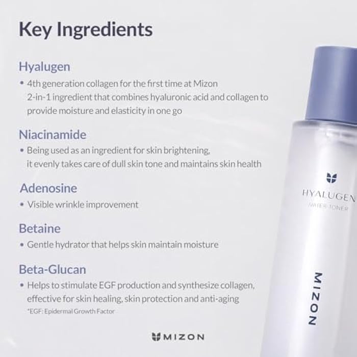 MIZON Hyalugen Water Toner for Deep Hydration and Better Skin Texture with Marine Collagen and Hyaluronic Acid Total Care Korean Skincare(4.39 oz) - Image 3