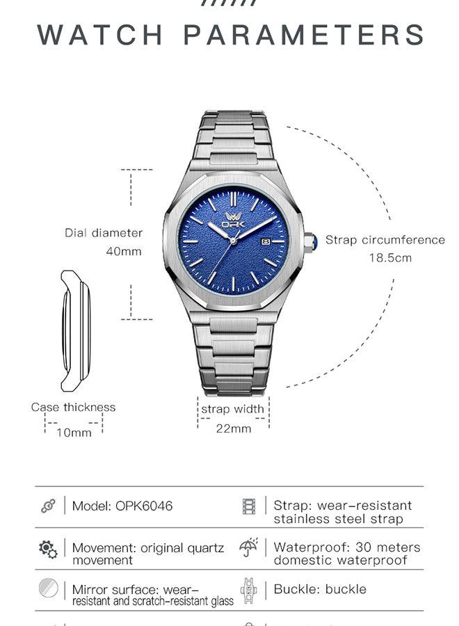 OPK Men's Octagonal Steel Band Men's Watch Form Calendar Luminous Quartz Watch 6046 - Image 4