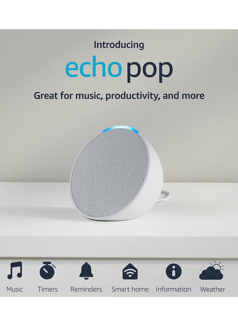 مكبر صوت ذكي Echo Pop كامل الصوت مزود بتقنية Wi-Fi وBluetooth مع صوت للتحكم في الأجهزة المنزلية الذكية