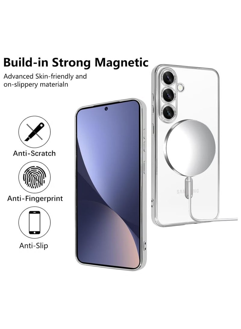 Magnetic Clear Slim Case for Samsung Galaxy A57 Full Camera Protector Anti-Yellowing Shockproof Compatible with MagSafe Cover Designed- Silver - Image 5