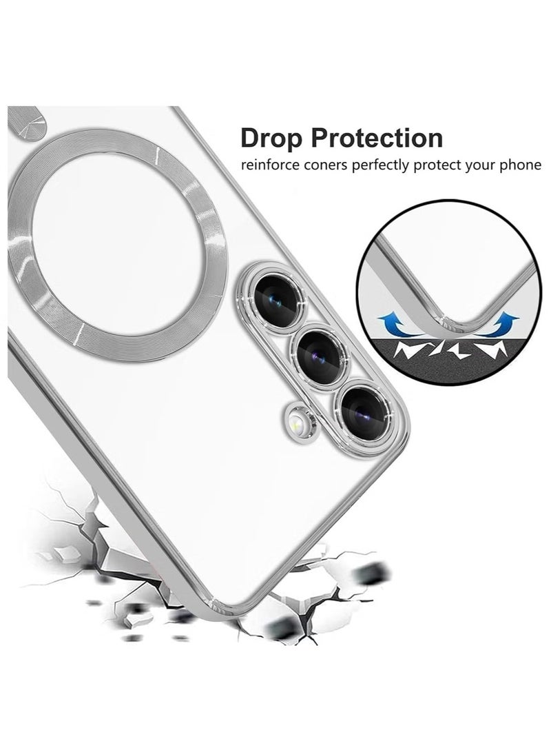 Magnetic Clear Slim Case for Samsung Galaxy A57 Full Camera Protector Anti-Yellowing Shockproof Compatible with MagSafe Cover Designed- Silver - Image 2