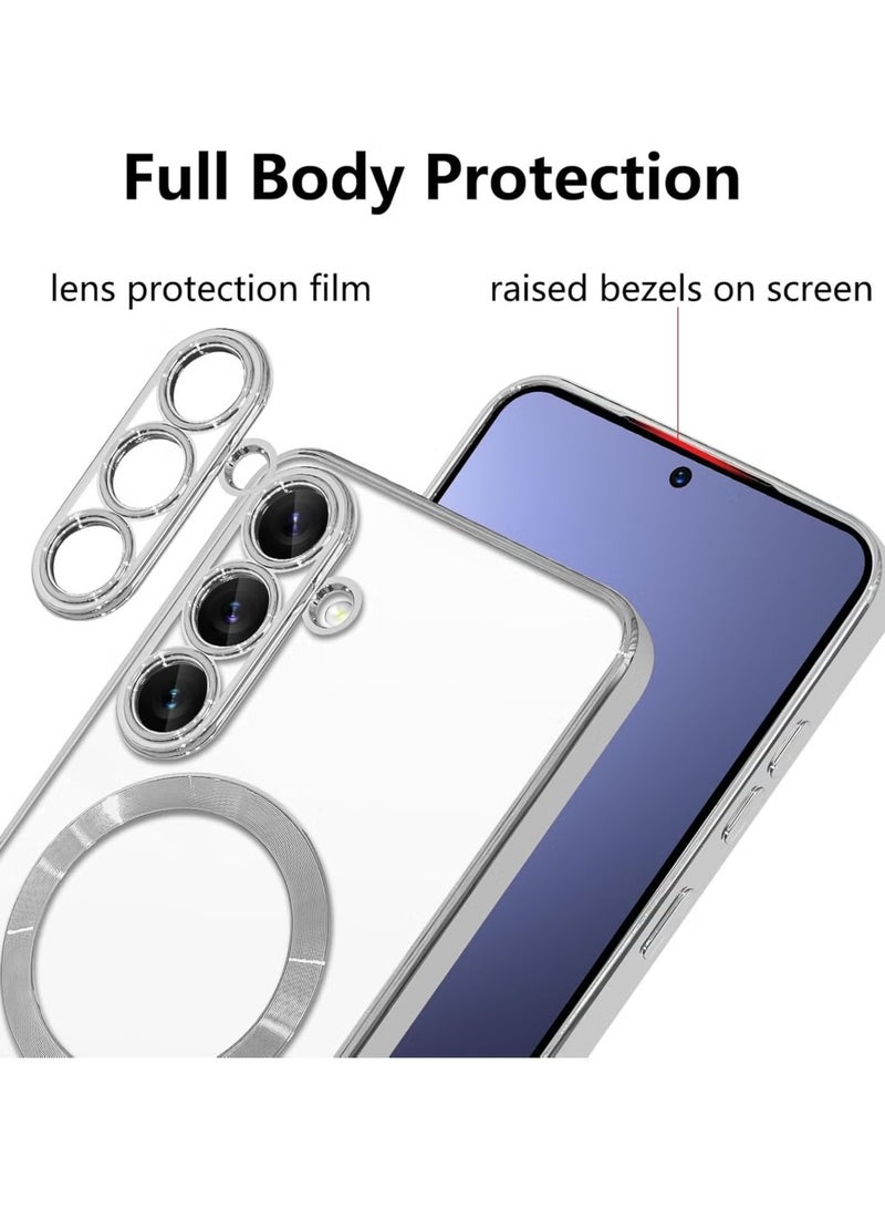 Magnetic Clear Slim Case for Samsung Galaxy A57 Full Camera Protector Anti-Yellowing Shockproof Compatible with MagSafe Cover Designed- Silver - Image 3