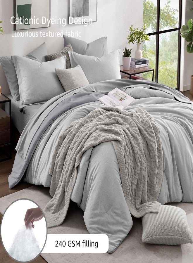 Monbix Full Size Comforter Set, Grey Bedding Comforter for Full Size Bed Set Reversible, Bedding Sets Full 7 Pieces, Cationic Dyeing Bed in a Bag with Comforter, Sheets, Pillowcases & Shams - Image 3