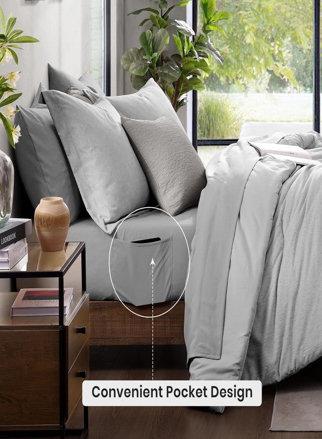 Monbix Full Size Comforter Set, Grey Bedding Comforter for Full Size Bed Set Reversible, Bedding Sets Full 7 Pieces, Cationic Dyeing Bed in a Bag with Comforter, Sheets, Pillowcases & Shams - Image 4