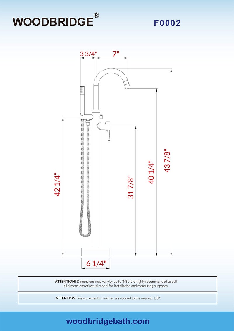 WOODBRIDGE خلاط حوض الاستحمام المستقل وودبريدج F0002 CH كروم مع دش يدوي - Image 5
