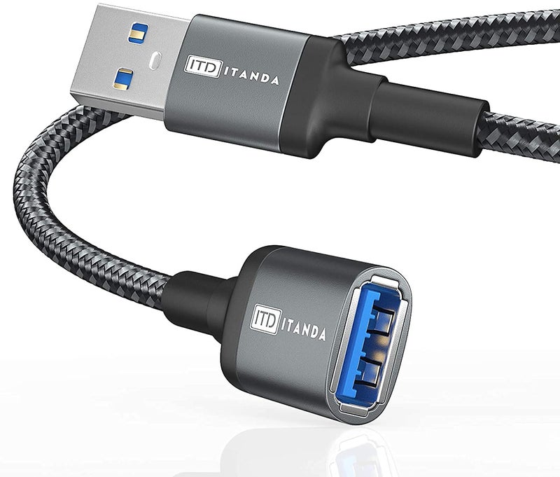 ITD ITANDA 3FT USB Extension Cable USB 3.0 Extension Cord Type A Male to Female 5Gbps Data Transfer for Keyboard, Mouse, PlayStation, Xbox, Flash Drive, Printer, Camera and More, Grey - Image 1