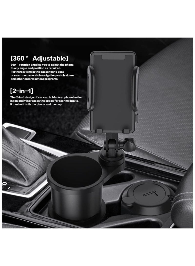 general Car Cup Holder Phone Mount Universal Auto Cell Phone Stand with Drink Expand Cup Holder 2 in 1 Multifunctional Car Cup Holder Expander with 360° Rotation Phone Mount - Image 2