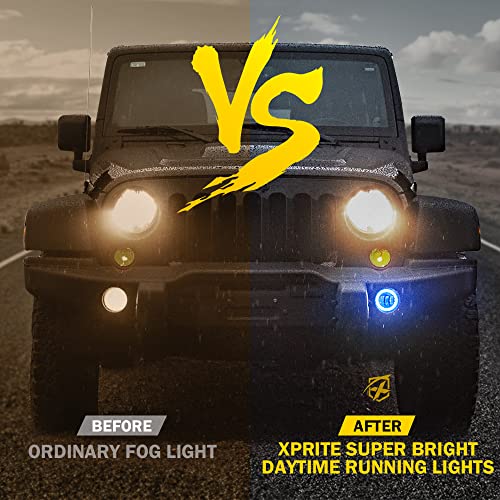 Xprite 4" Inch LED Fog Lights | White Led Chip Fog Lamp Compatible with 2007-2018 Jeep Wrangler Unlimited JK Driving Off Road Fog Light, DOT Approved - Image 4
