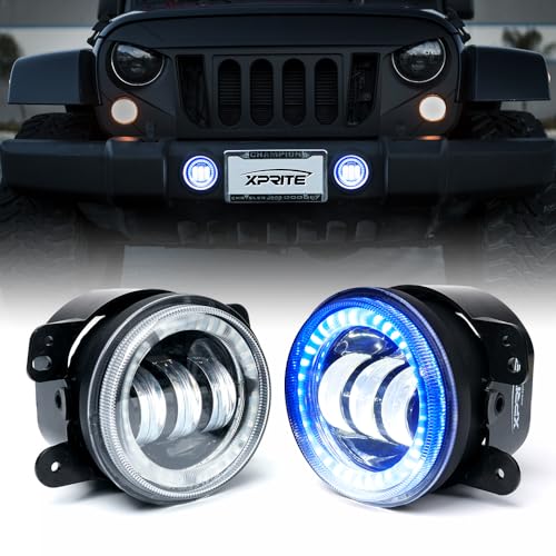 Xprite 4" Inch LED Fog Lights | White Led Chip Fog Lamp Compatible with 2007-2018 Jeep Wrangler Unlimited JK Driving Off Road Fog Light, DOT Approved - Image 1