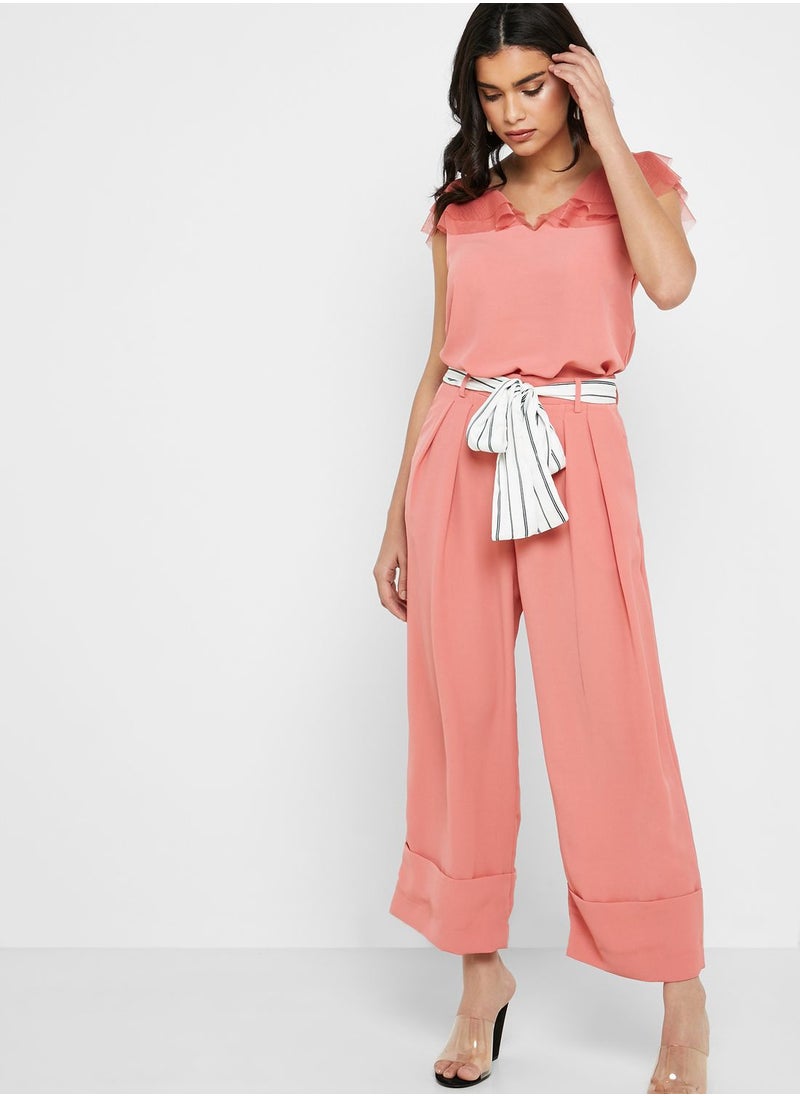 The Label Life - Wide Leg Striped Belt Pants - Image 1