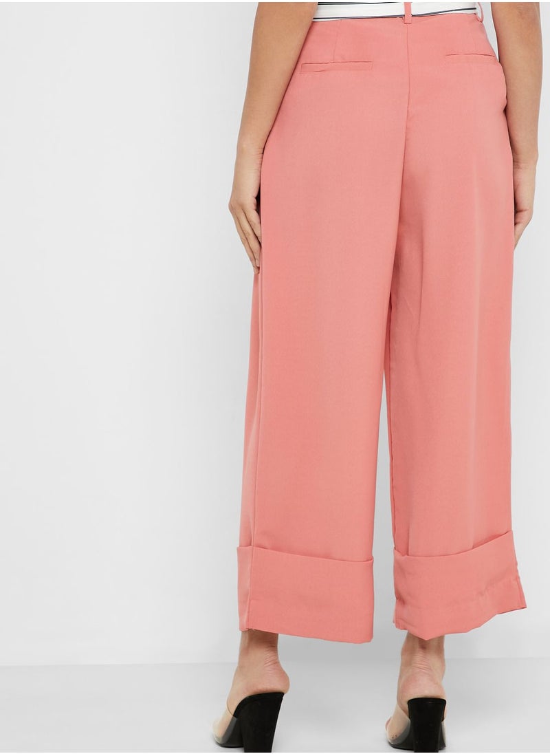 The Label Life - Wide Leg Striped Belt Pants - Image 1
