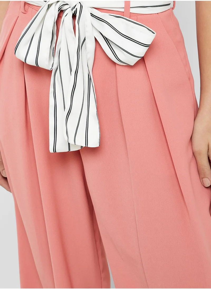 The Label Life Wide Leg Striped Belt Pants