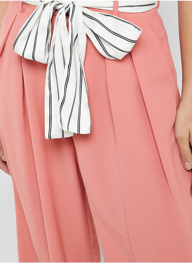 The Label Life - Wide Leg Striped Belt Pants - Image 1