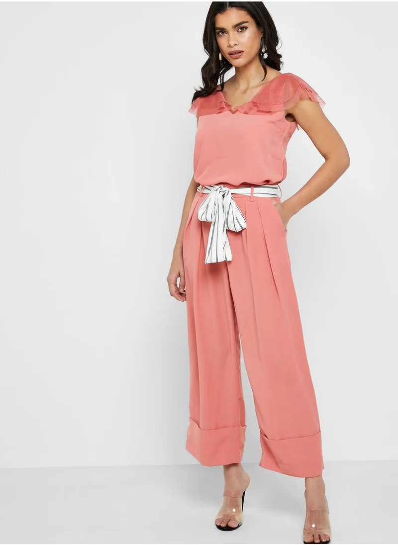 The Label Life Wide Leg Striped Belt Pants