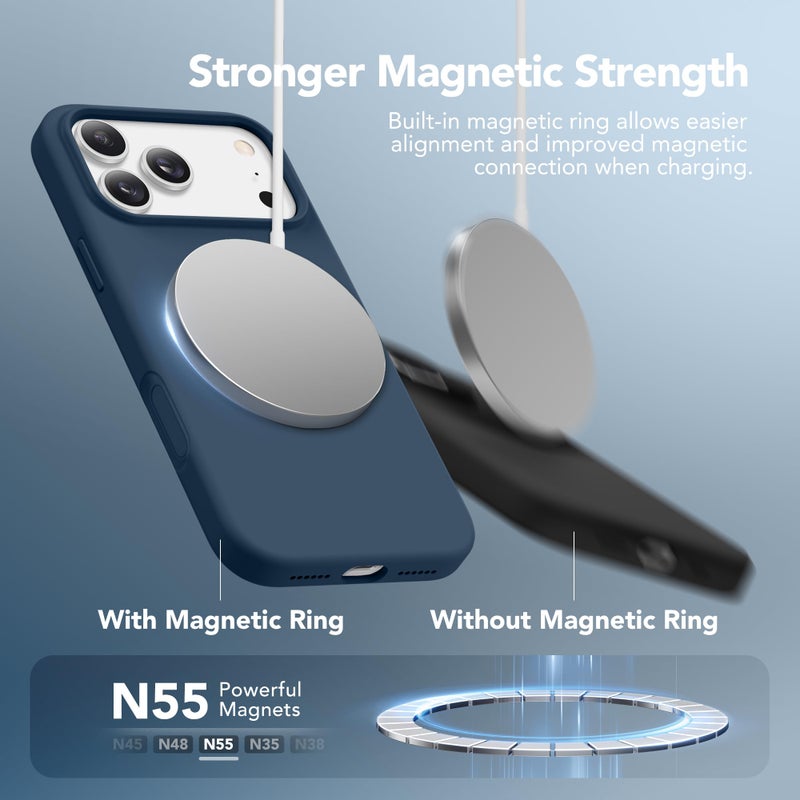 GONEZ Magnetic for iPhone 17 Pro Max Case, Compatible with MagSafe, [Screen Protector + Camera Lens Protector], Liquid Silicone Anti-Scratch Shockproof Protective Phone Case 6.9 inch, Dark Blue - Image 3