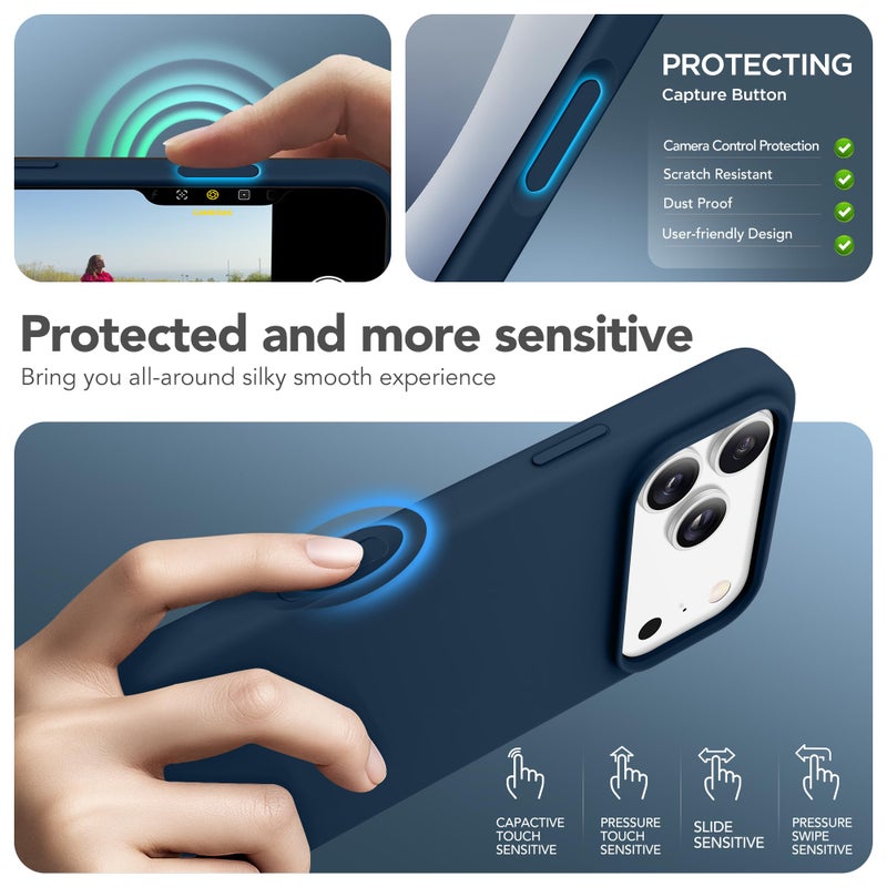 GONEZ Magnetic for iPhone 17 Pro Max Case, Compatible with MagSafe, [Screen Protector + Camera Lens Protector], Liquid Silicone Anti-Scratch Shockproof Protective Phone Case 6.9 inch, Dark Blue - Image 5
