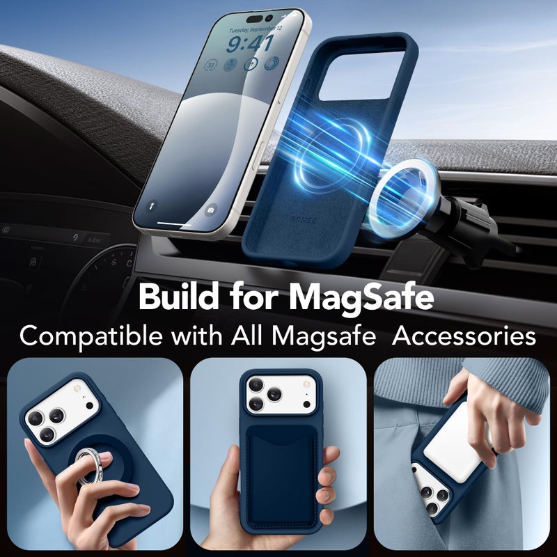 GONEZ Magnetic for iPhone 17 Pro Max Case, Compatible with MagSafe, [Screen Protector + Camera Lens Protector], Liquid Silicone Anti-Scratch Shockproof Protective Phone Case 6.9 inch, Dark Blue - Image 4