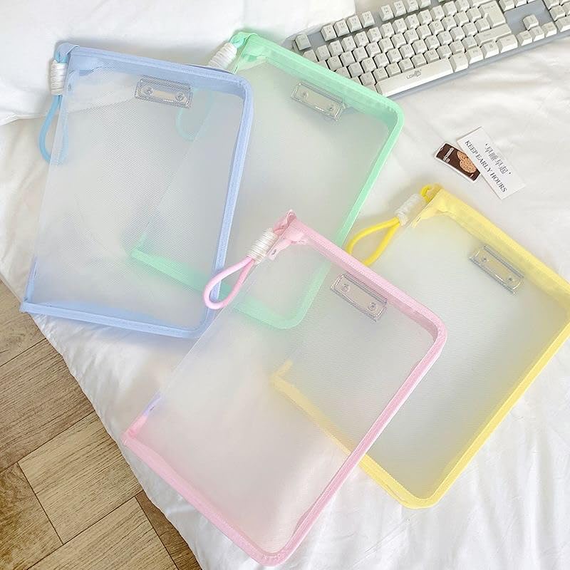 VEPROIX A4 Transparent Zipper File Folder with Handle, Waterproof Document Bag, Large Capacity File Organizer with Window, Pastel Colors for Office, School, Home & Corporate Use - Multicolor (Large) - Image 3