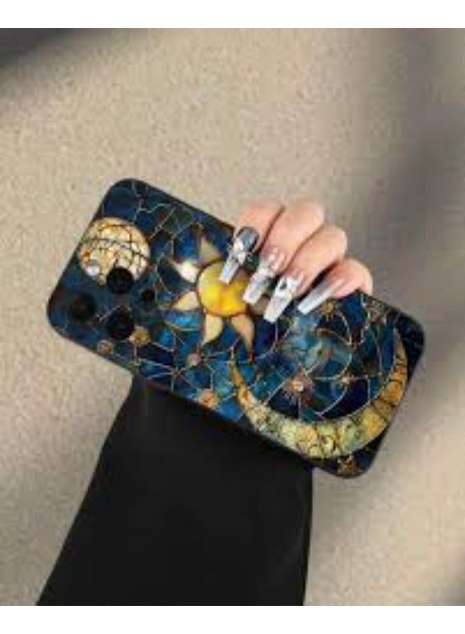 تيمو غطاء هاتف متوافق مع أيفون 15 برو بتصميم "Celestial Glass" يتميز برسومات الشمس والقمر والنجوم مضاد للصدمات والخدوش - Image 2