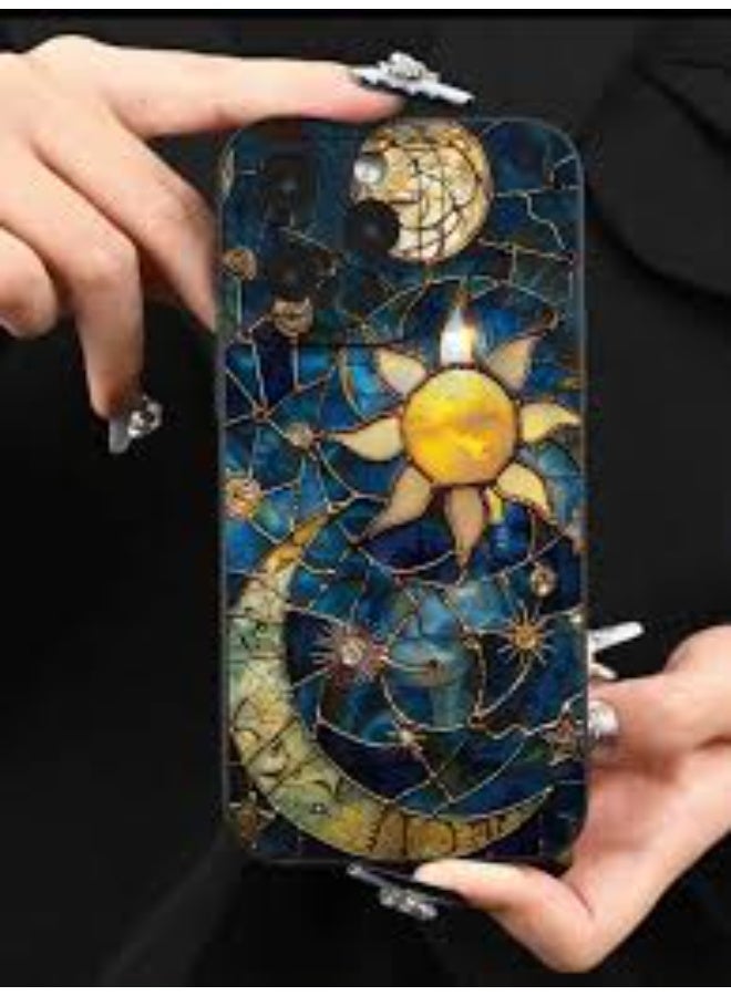 تيمو غطاء هاتف متوافق مع أيفون 15 برو بتصميم "Celestial Glass" يتميز برسومات الشمس والقمر والنجوم مضاد للصدمات والخدوش - Image 1