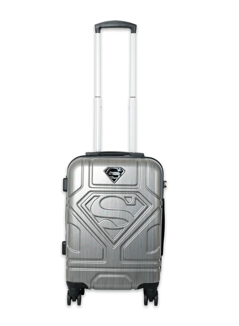 Warner Bros Superman Logo Embossed Luggage Suitcase, Lightweight Polycarbonate Travel Trolley Bag with 360° Spinner Wheels, TSA Lock and Durable PP Material, Grey 51cm