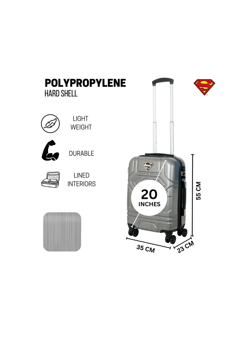 Warner Bros Superman Logo Embossed Luggage Suitcase, Lightweight Polycarbonate Travel Trolley Bag with 360° Spinner Wheels, TSA Lock and Durable PP Material, Grey 51cm