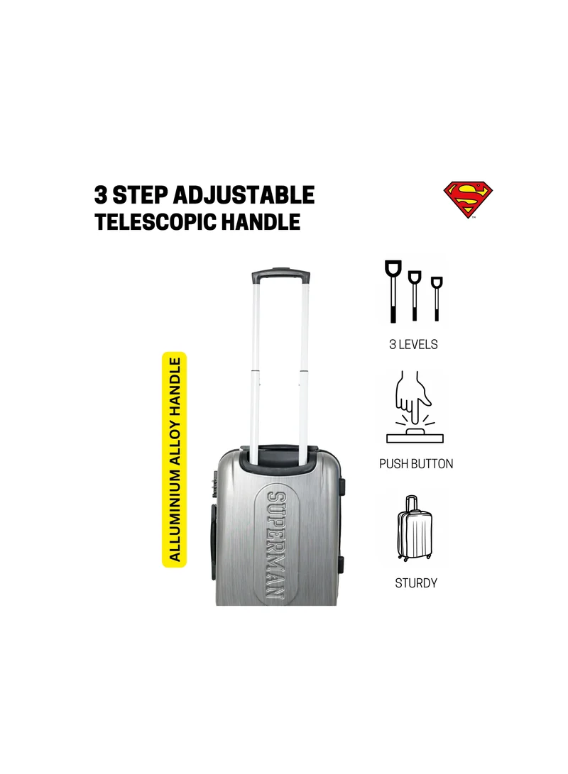Warner Bros Superman Logo Embossed Luggage Suitcase, Lightweight Polycarbonate Travel Trolley Bag with 360° Spinner Wheels, TSA Lock and Durable PP Material, Grey 51cm