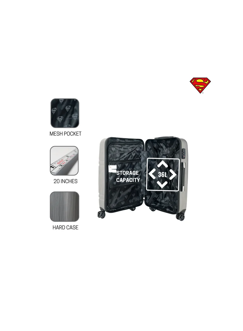 Warner Bros Superman Logo Embossed Luggage Suitcase, Lightweight Polycarbonate Travel Trolley Bag with 360° Spinner Wheels, TSA Lock and Durable PP Material, Grey 51cm