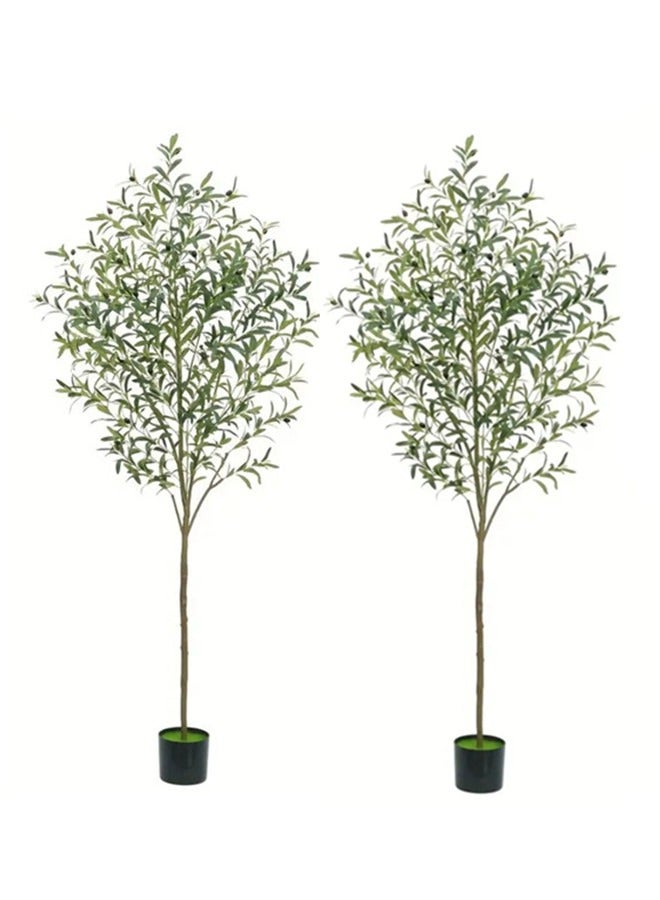 HXDream 2PCS 170CM Artificial Olive Tree with Fruits, Realistic Trunk & Leaves, nterchangeable Planter,Black Planter & Fake Moss, Low-Maintenance Plastic Decor for Year-Round Home, Office, or Celebration Events, Perfect for Floor Placement  - Image 1
