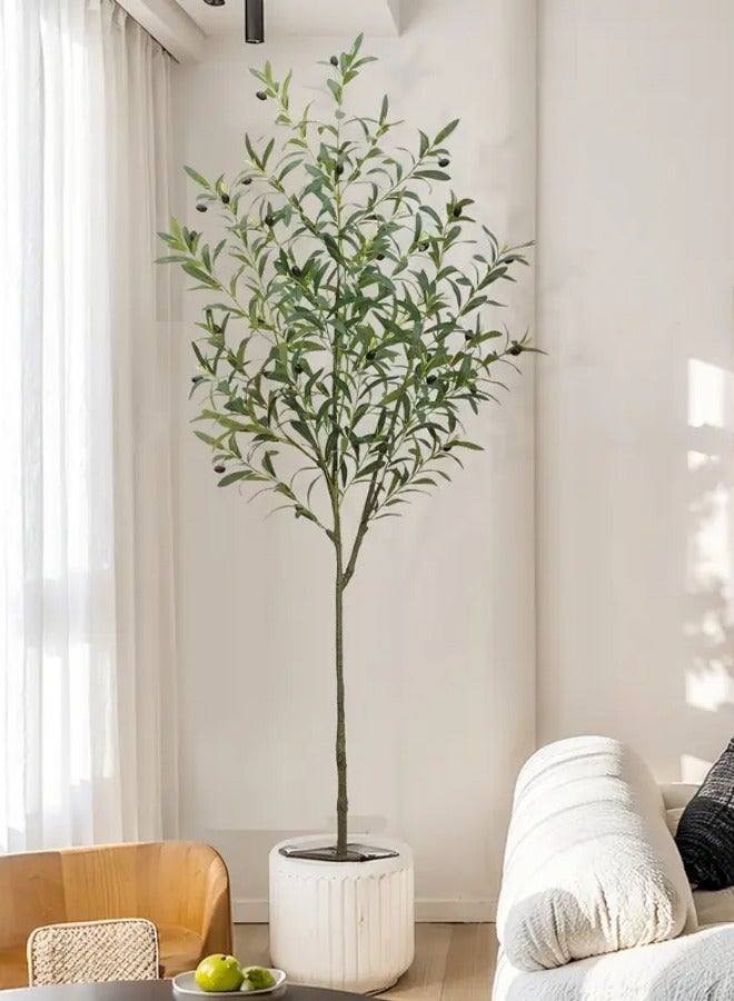 HXDream 2PCS 170CM Artificial Olive Tree with Fruits, Realistic Trunk & Leaves, nterchangeable Planter,Black Planter & Fake Moss, Low-Maintenance Plastic Decor for Year-Round Home, Office, or Celebration Events, Perfect for Floor Placement  - Image 3